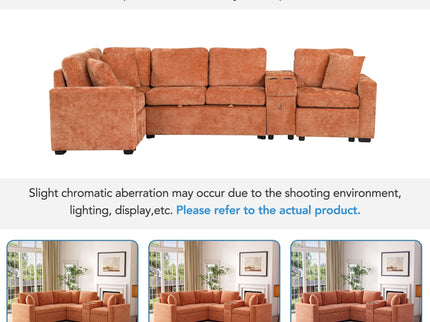 Modular L-Shaped Sectional Sofa Bed With Pull-Out Sleeper, Cup Holders, And Storage