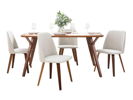 Folia Toriano - 5 Piece Mid-Century Modern Dining Set - Walnut / Beige