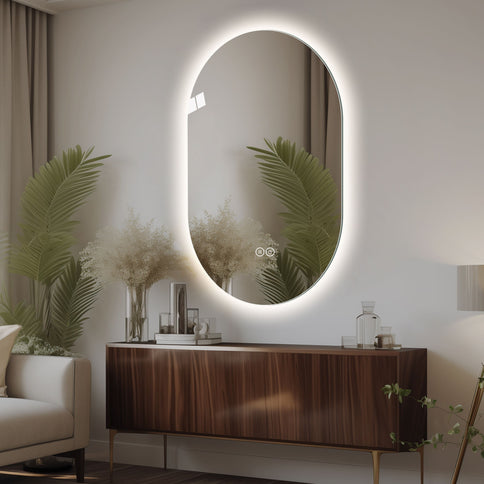 Smart Wall Mounted LED Touch Screen Mirror With Anti-Fog Function And Adjustable Lighting