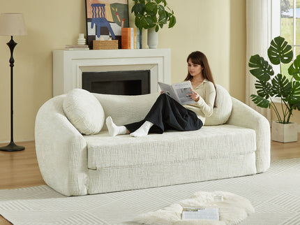 Curved Convertible Sofa, 2 In 1 Frameless Folding Sofa Bed With Pull Out Base And Deep Seat