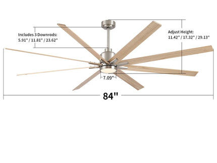 Oversized Large Ceiling Fan With Dimmable LED Light, 8 Blades, Remote Control