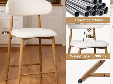 Upholstered Counter Height Bar Stools For Kitchen Island (Set of 2) - Beige