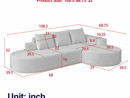 Modern Curved Sofa, L-Shaped Modular Sectional Set With 3 Pillows