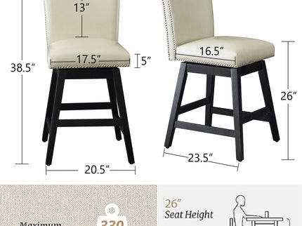 Upholstered Swivel Bar Stools High Back (Set of 2) - Cream White
