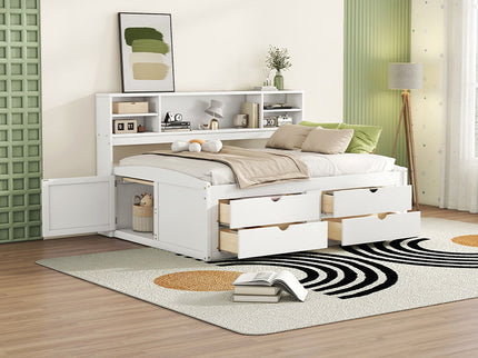 Daybed With 2 Bedside Cabinets, Upper Shelves And 4 Drawers