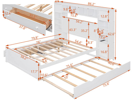 Bed With All In One Cabinet, Shelf And Sockets, Trundle