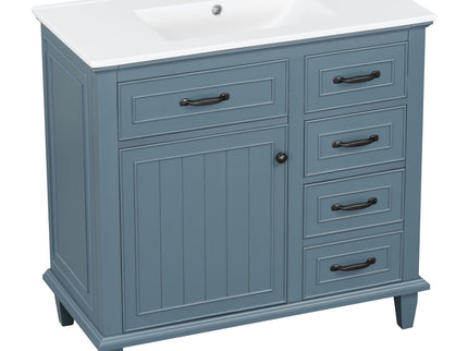 Modern Bathroom Vanity With Sink Top, Flip Drawers, Adjustable Shelf