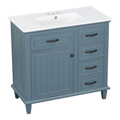 Modern Bathroom Vanity With Sink Top, Flip Drawers, Adjustable Shelf