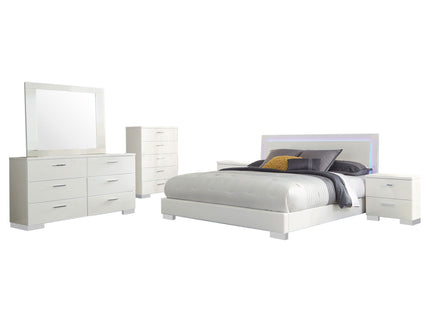 August - 6 Piece Queen Panel Bedroom Set With LED Lighting - White