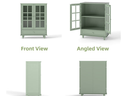Minimalist Buffet Cabinet With Double Glass Doors And Drawer