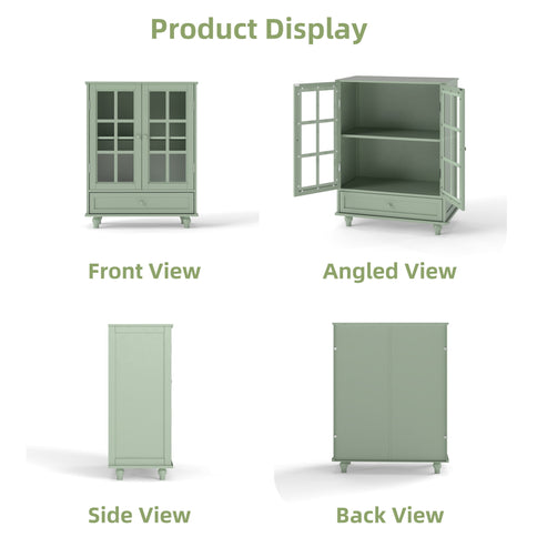 Minimalist Buffet Cabinet With Double Glass Doors And Drawer