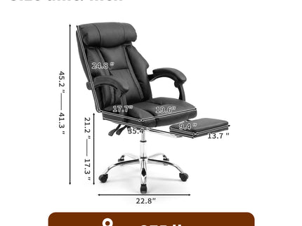 Executive Office Chair With Foot Rest, Adjustable Height - Black