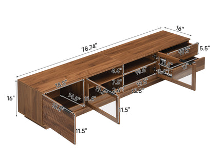 TV Stand With 2 Drawers, Doors & Cable Management, Soft Closing Hinges - Walnut