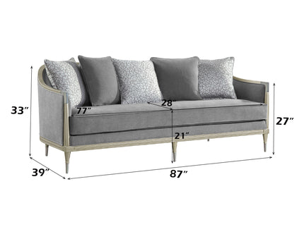 Fernando - Sofa With 5 Pillows - Champagne / Gray