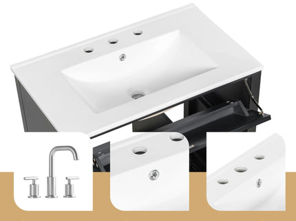 Bathroom Vanity With Sink, 3 Drawers And Adjustable Shelf