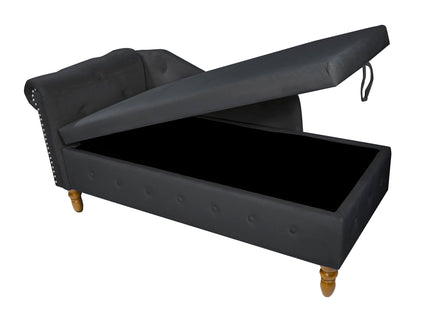 Chaise Lounge Indoor, Lounge Chair For Bedroom With Storage & Pillow, Modern Upholstered Rolled Arm Chase Lounge For Sleeping With Nailhead Trim For Living Room Bedroom Office