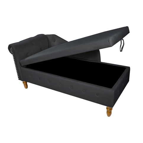 Chaise Lounge Indoor, Lounge Chair For Bedroom With Storage & Pillow, Modern Upholstered Rolled Arm Chase Lounge For Sleeping With Nailhead Trim For Living Room Bedroom Office