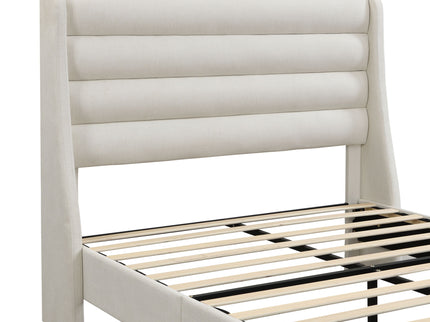 Modern Upholstered Platform Bed With Wave Shaped Headboard