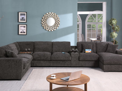 Celine - Corner Sectional Sofa With Right Facing Chaise, Cupholders, And Charging Ports - Gray