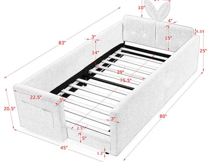 Cute Rabbit Ear Upholstered Platform Bed Frame With Safety Rail