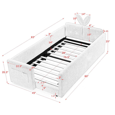 Cute Rabbit Ear Upholstered Platform Bed Frame With Safety Rail