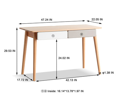 Computer Desk Large Size Office Desk With 2 Drawers, Modern Simple Style PC Table With Gap Design For Home Office - White / Gray