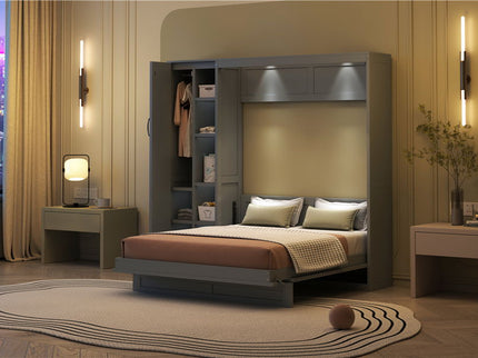 Murphy Wall Bed With Shelves, Wardrobe And LED Lights
