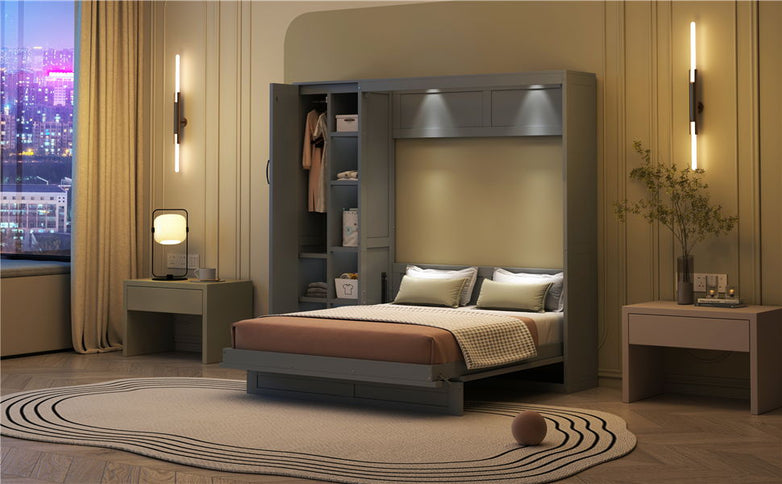 Murphy Wall Bed With Shelves, Wardrobe And LED Lights