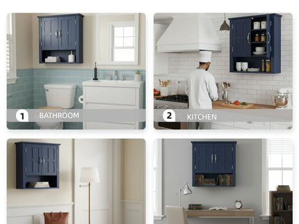 Multi Functional Wall Mounted Cabinet With Adjustable Shelves For Bathroom