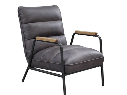 Nignu - Top Grain Leather Matt Iron Accent Chair - Gray