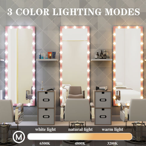 Full Length Mirror With Lights Full Body Vanity Mirror With 3 Color Modes Lighted Standing Floor Mirror For Dressing Room Bedroom Wall Mounted Touch Control