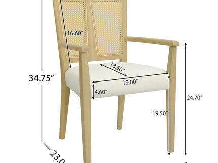 Mid Century Modern Arm Dining Chairs With Rattan Backrest