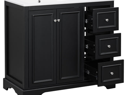 Bathroom Vanity With Sink, Soft-Close Doors, Adjustable U-Shelf, 3 Drawers