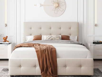 Upholstered Platform Bed With Classic Headboard And Drawers, No Box Spring Needed