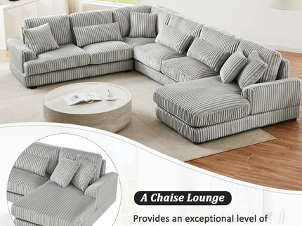 U - Shaped Sectional Sofa With Chaise Lounge, Oversized Living Room Sofa - Gray