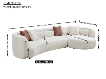 Curved Sectional Sofa, L - Shape Modular Chaise