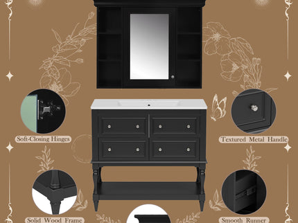 Bathroom Vanity With Medicine Cabinet, Storage Cabinet With 4 Drawers, Adjustable Shelf Mirror