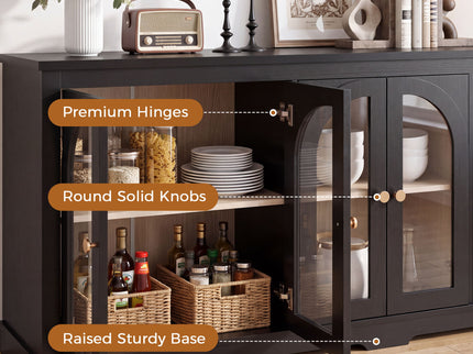 Modern Arched Glass Sideboard With 6 Doors, Buffet Cabinet With Storage And Adjustable Shelves