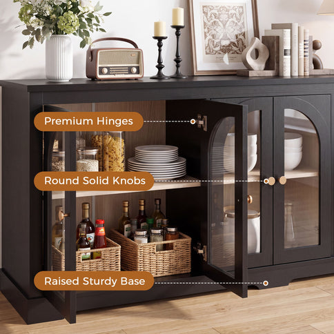 Modern Arched Glass Sideboard With 6 Doors, Buffet Cabinet With Storage And Adjustable Shelves