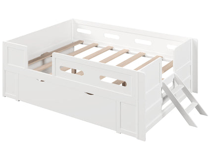 Platform Bed With Guardrail And Drawer