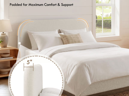 Linton - Queen Size Upholstered Platform Bed - Cream White / Light Grey / Camel Oak