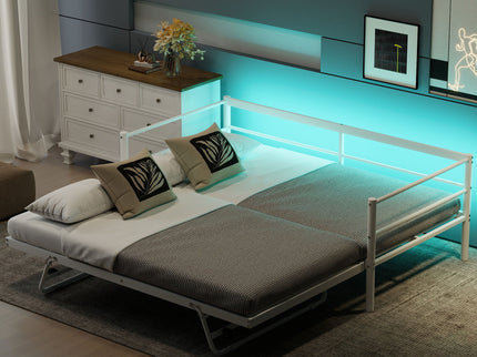 Industrial Metal Daybed With Adjustable Pop Up Trundle And LED Strip