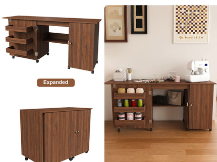 Foldable Sewing Table With Locking Casters