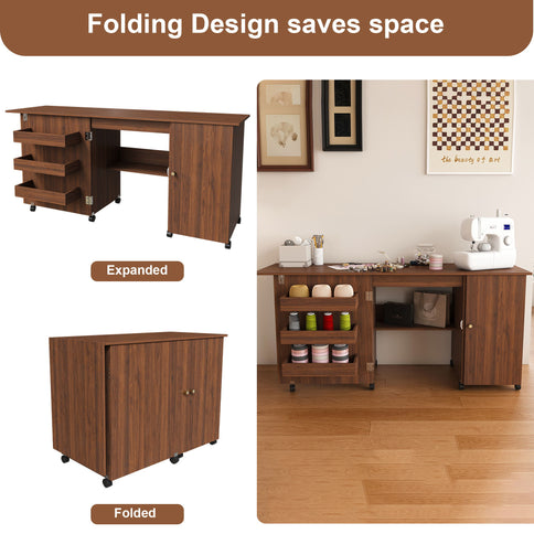 Foldable Sewing Table With Locking Casters
