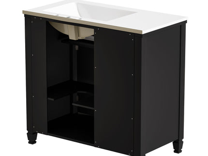 Modern Bathroom Vanity With Ceramic Sink, Freestanding, One Tip Out Drawer, 3 Side Drawers, Adjustable Shelf