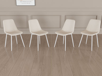 Modern Kitchen Dining Chairs (Set of 4) With Linen Padding And Sturdy Metal Legs - Beige