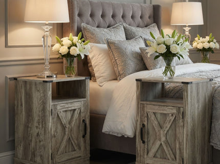 Farmhouse Nightstand, Charging Station & Storage