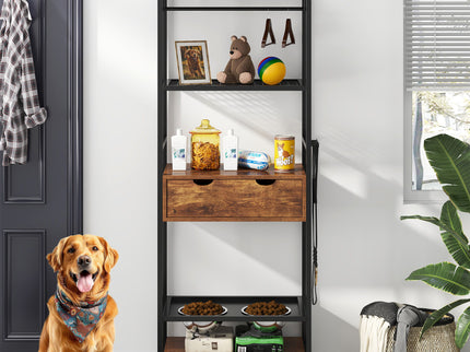 Dog Feeding Station, 3 Height Adjustable Raised Dog Bowls, Dog Feeder Station For Large Medium Dogs Cats, Dog Storage With Shelves - Black / Dark Brown