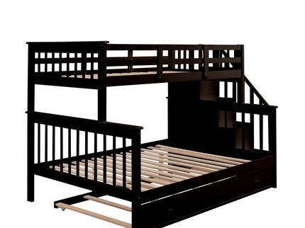 Bunk Bed With Twin Size Trundle, Storage And Guard Rail For Bedroom