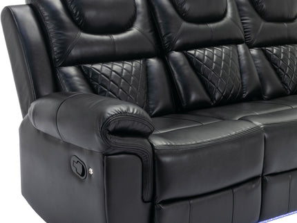 Home Theater Seating Manual Recliner Chair With Center Console And Led Light Strip For Living Room